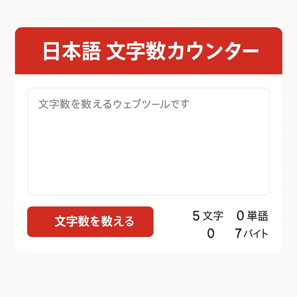 無料の文字数カウントオンラインツール – 日本語対応のシンプルでモダンなウェブアプリ。リアルタイムで文字数、単語数、バイト数を表示